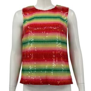 J Crew Top Womens XS Watermelon Rainbow Stripe Sequins Swiftie Summer‎ Festival